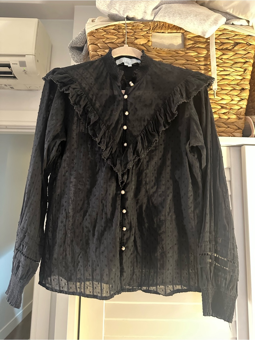 Hill House Black Ruffle-Trim Button Front Top